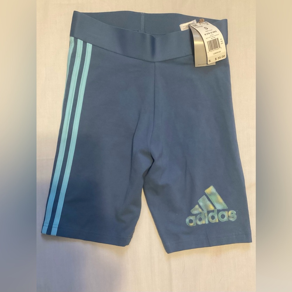 Adidas Bike Shorts Women's Size Small Blue 3-Stripes Bike Shorts New With Tag